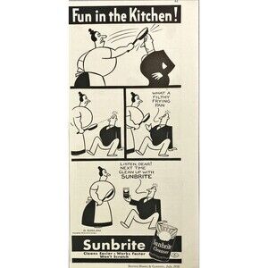 Sunbrite Cleanser "Fun in the Kitchen! Cartoon" Vintage Print Ad 1936